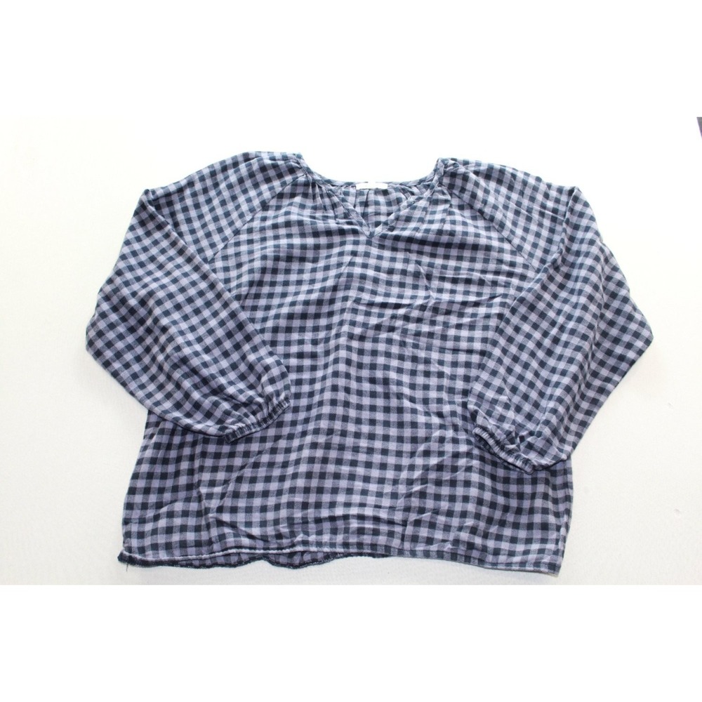 Maurices Blouse Womens 1X Blue Navy Plaid Gathered Neck Long Sleeve